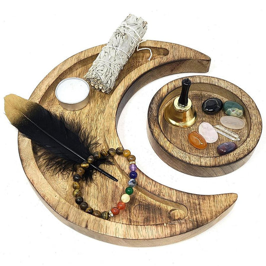 Wooden Crescent Moon Trays Set