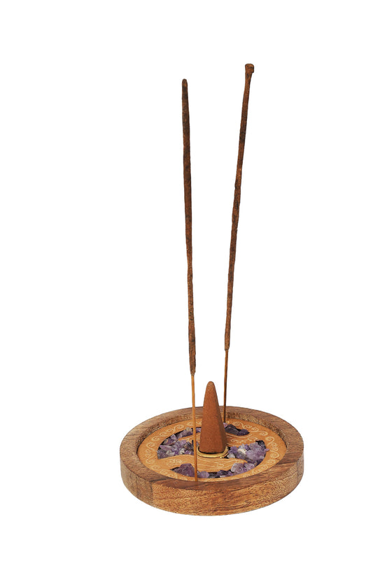 W     ood Incense Holder Amethyst Healing Hands 3"