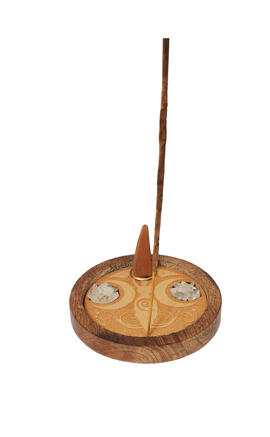 Wood Incense Holder Crystal Quartz Goddess 3"