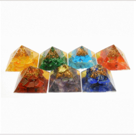 7 Chakra Orgonite Pyramids set